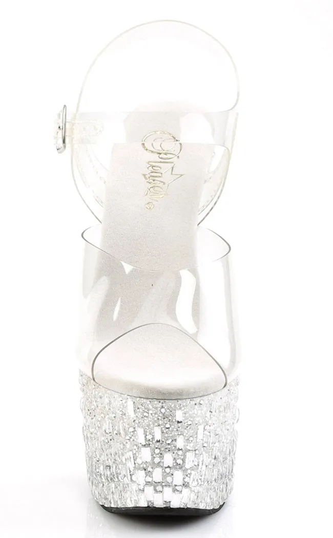 ADORE-708MR-5 Clear & Silver Glitter Platform Heels