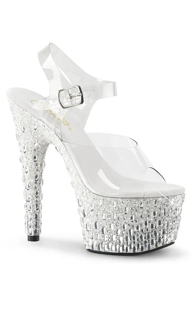 ADORE-708MR-5 Clear & Silver Glitter Platform Heels