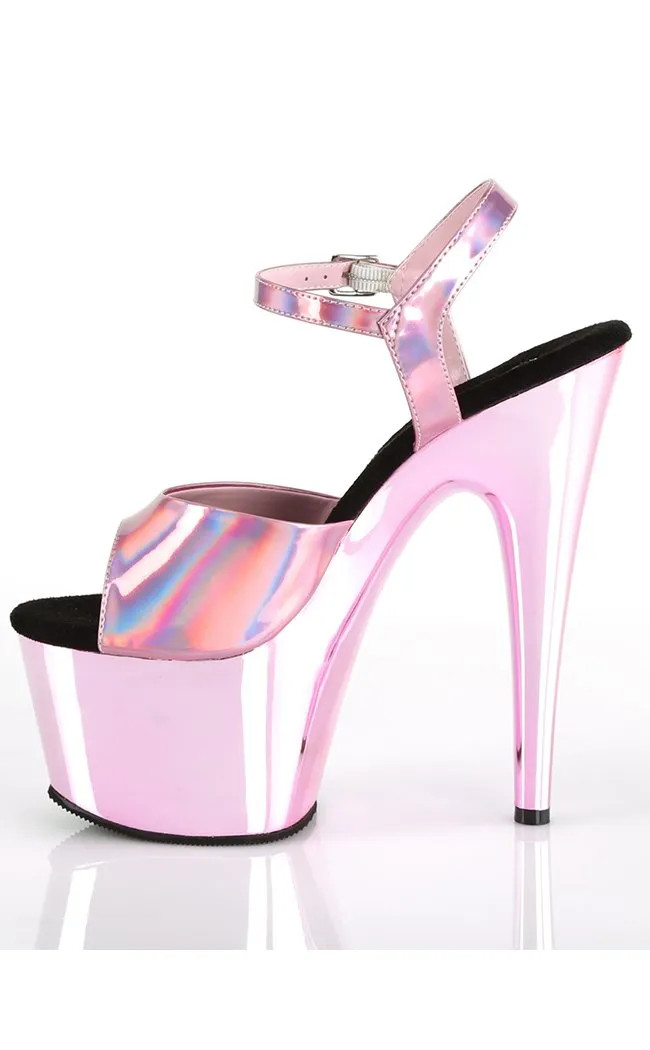 ADORE-709HGCH Baby Pink Hologram Chrome Heels