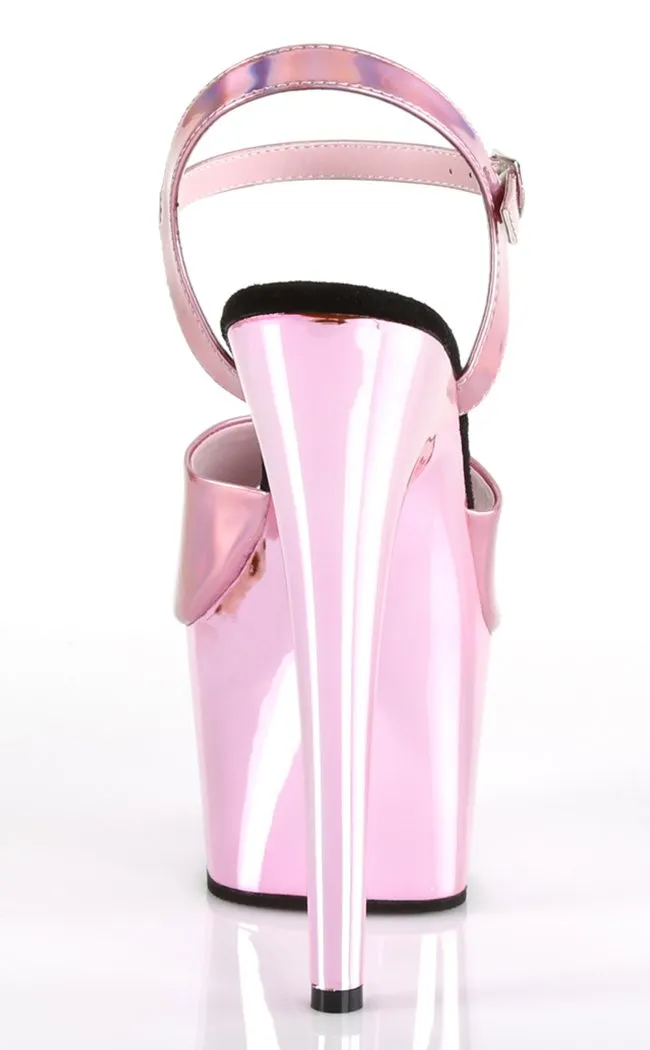 ADORE-709HGCH Baby Pink Hologram Chrome Heels