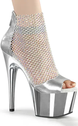 ADORE-765RM Silver Chrome Rhinestone Mesh Heels