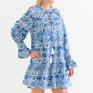 Amaranth Blue Long Sleeve Flounce Dress