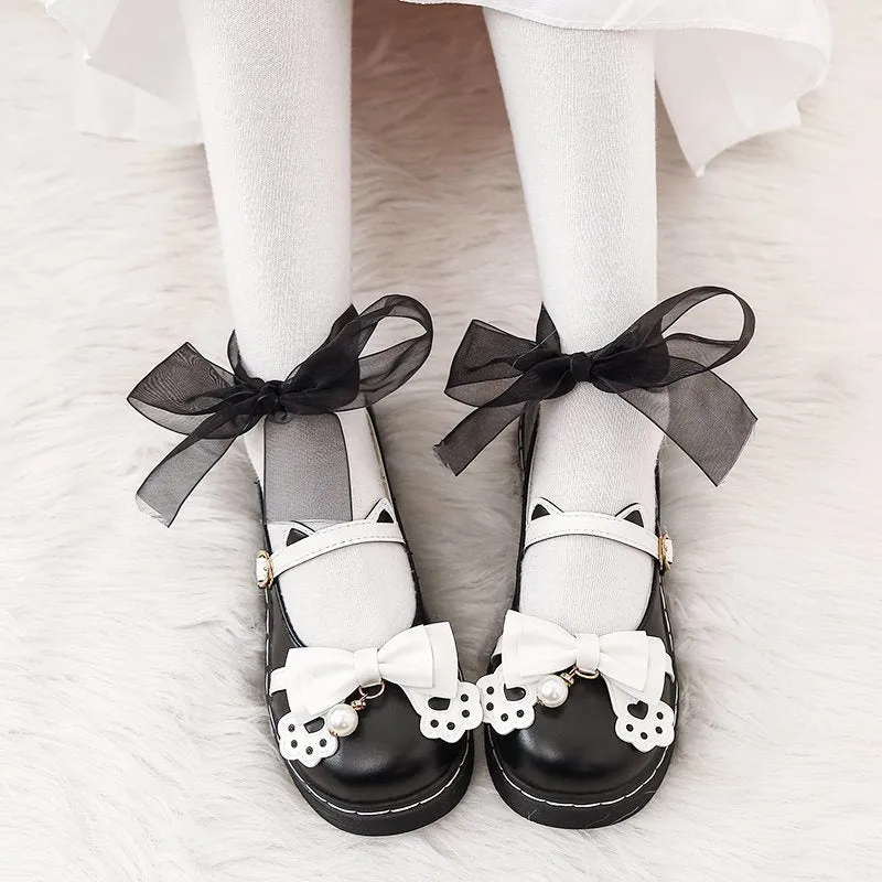 Amozae Sweet Lolita shoes kids 2022 new autumn Lolita shoes bow flat bottom uniform JK shoes cute