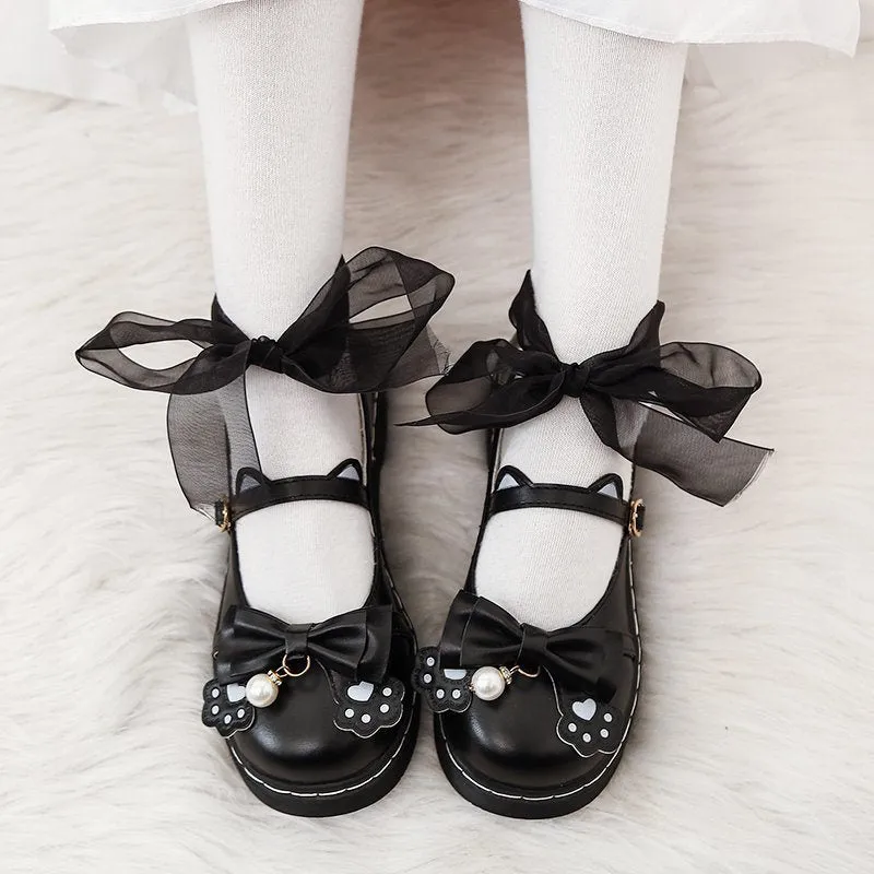 Amozae Sweet Lolita shoes kids 2022 new autumn Lolita shoes bow flat bottom uniform JK shoes cute