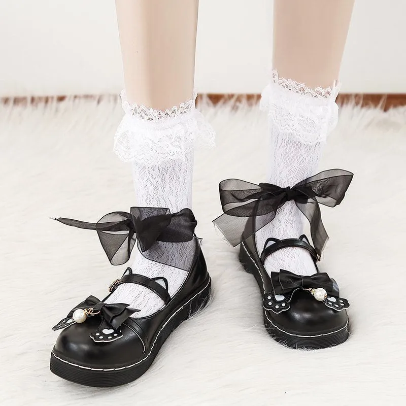 Amozae Sweet Lolita shoes kids 2022 new autumn Lolita shoes bow flat bottom uniform JK shoes cute