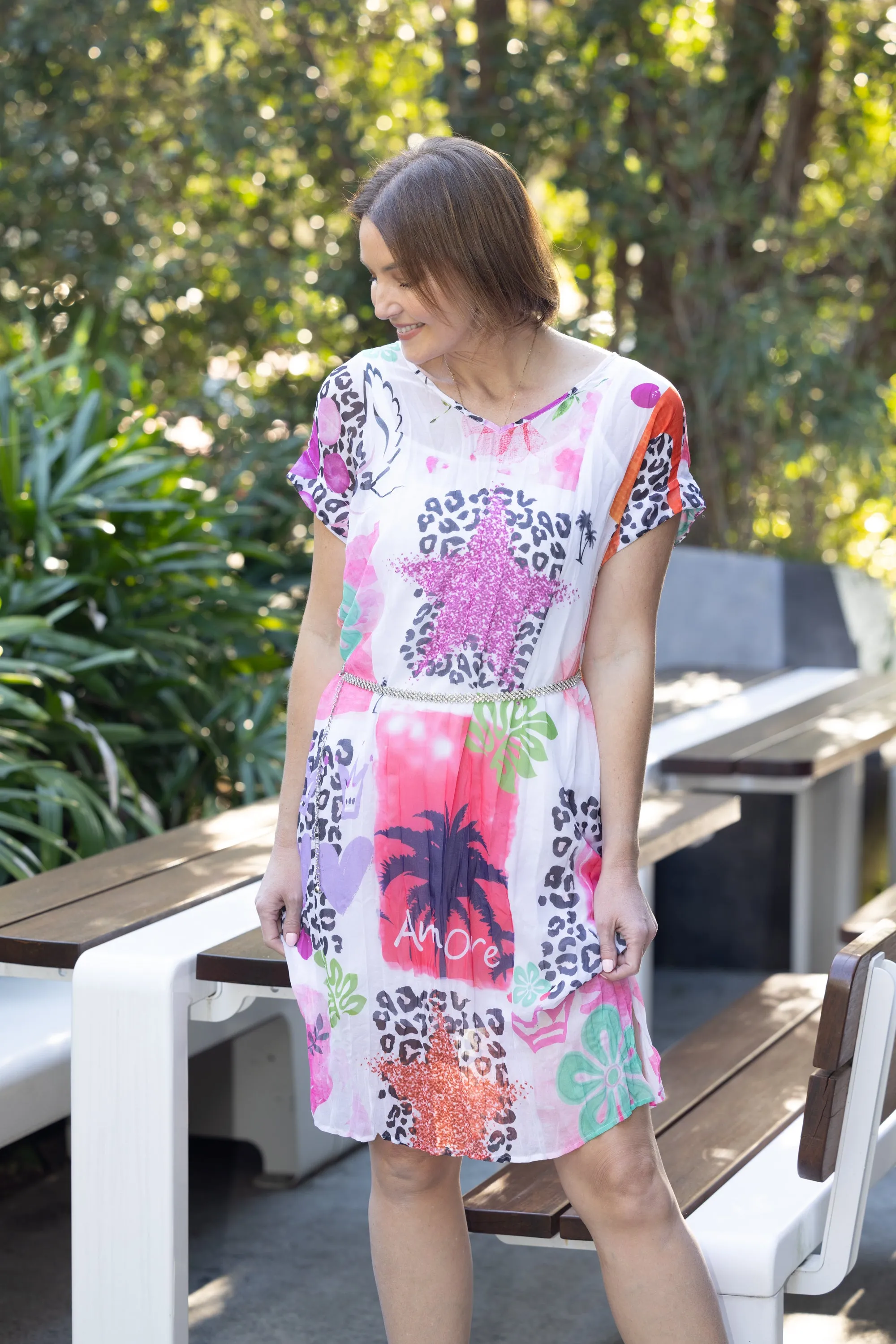 Art Abstract Printed Dress- Pink