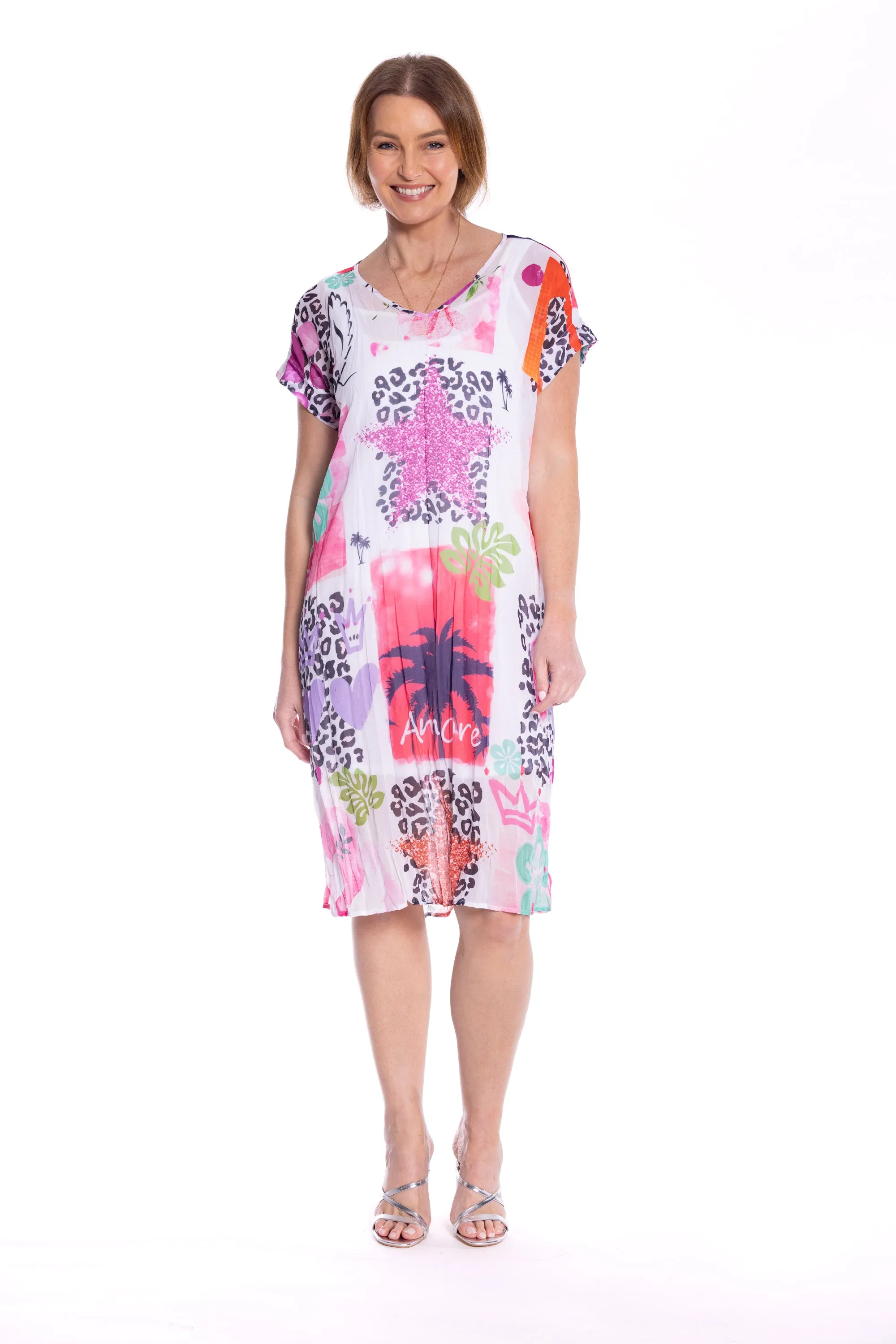 Art Abstract Printed Dress- Pink