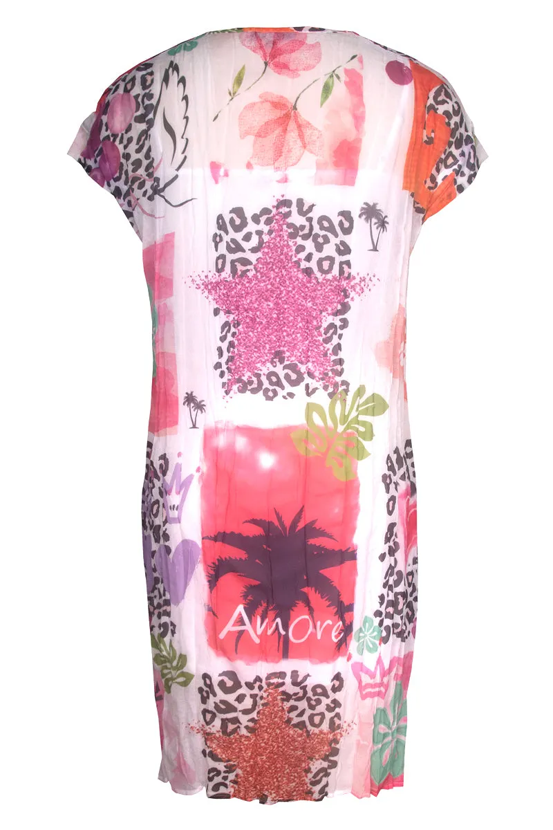 Art Abstract Printed Dress- Pink