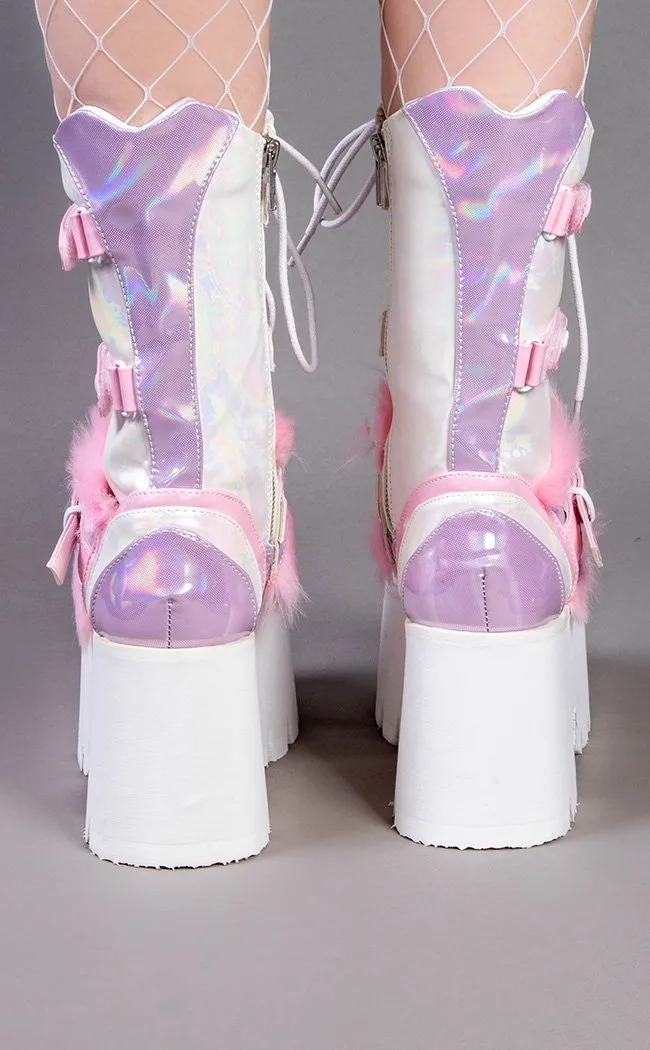 ASHES-120 Baby Pink & Lavender Holo Platform Boots (AU Stock)