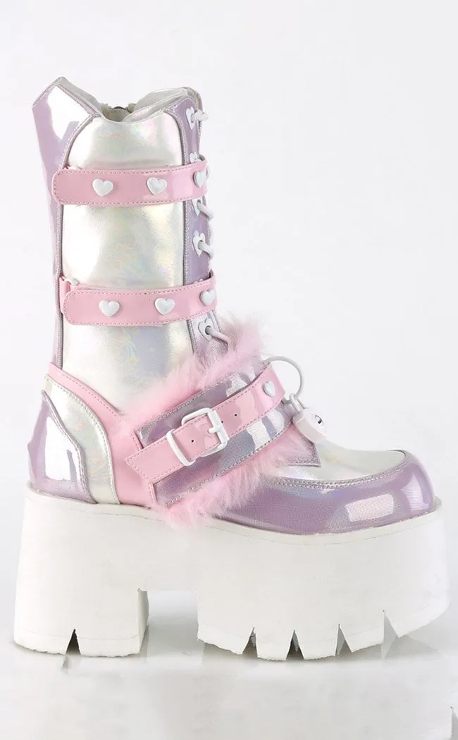 ASHES-120 Baby Pink & Lavender Holo Platform Boots (AU Stock)