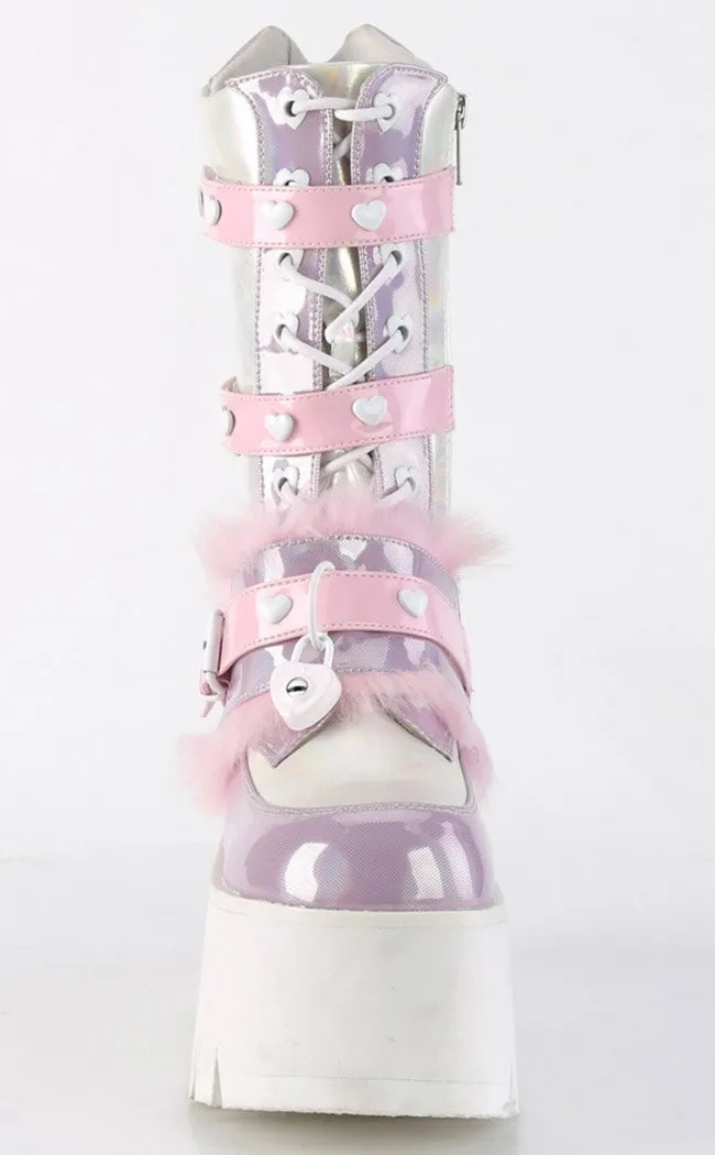 ASHES-120 Baby Pink & Lavender Holo Platform Boots (AU Stock)