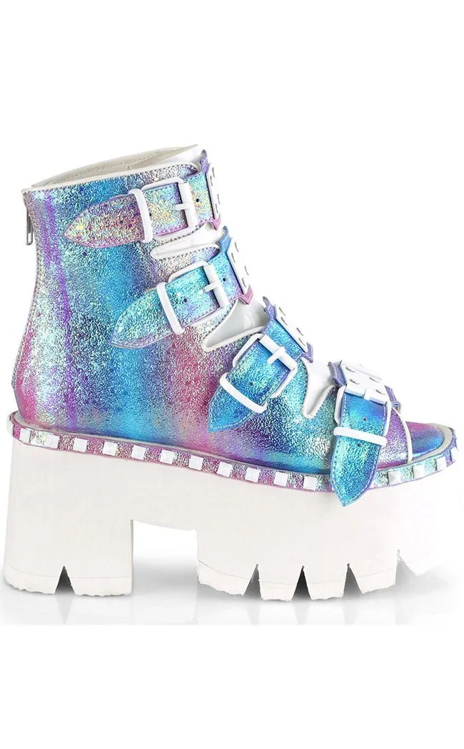 ASHES-70 Purple Iridescent Chunky Ankle Boots