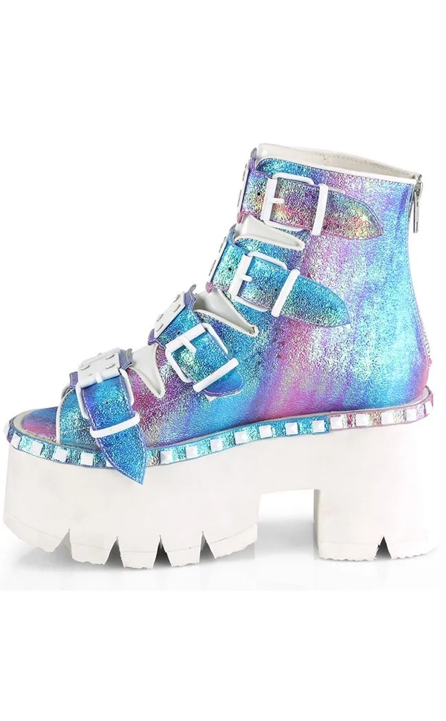 ASHES-70 Purple Iridescent Chunky Ankle Boots