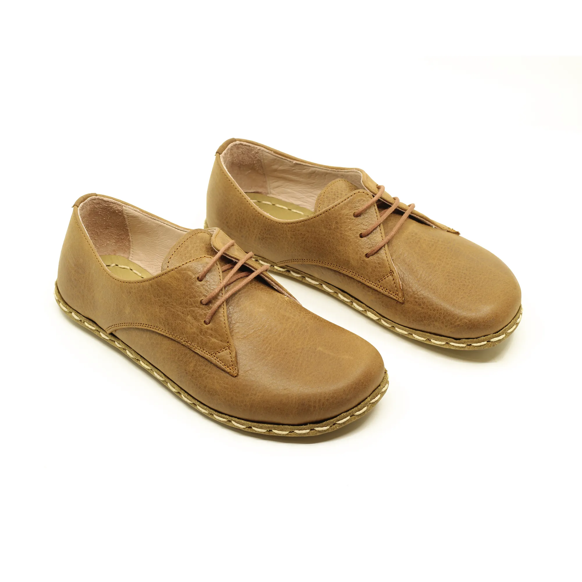 Barefoot Leather Mens Shoes Matte Brown Lace-up