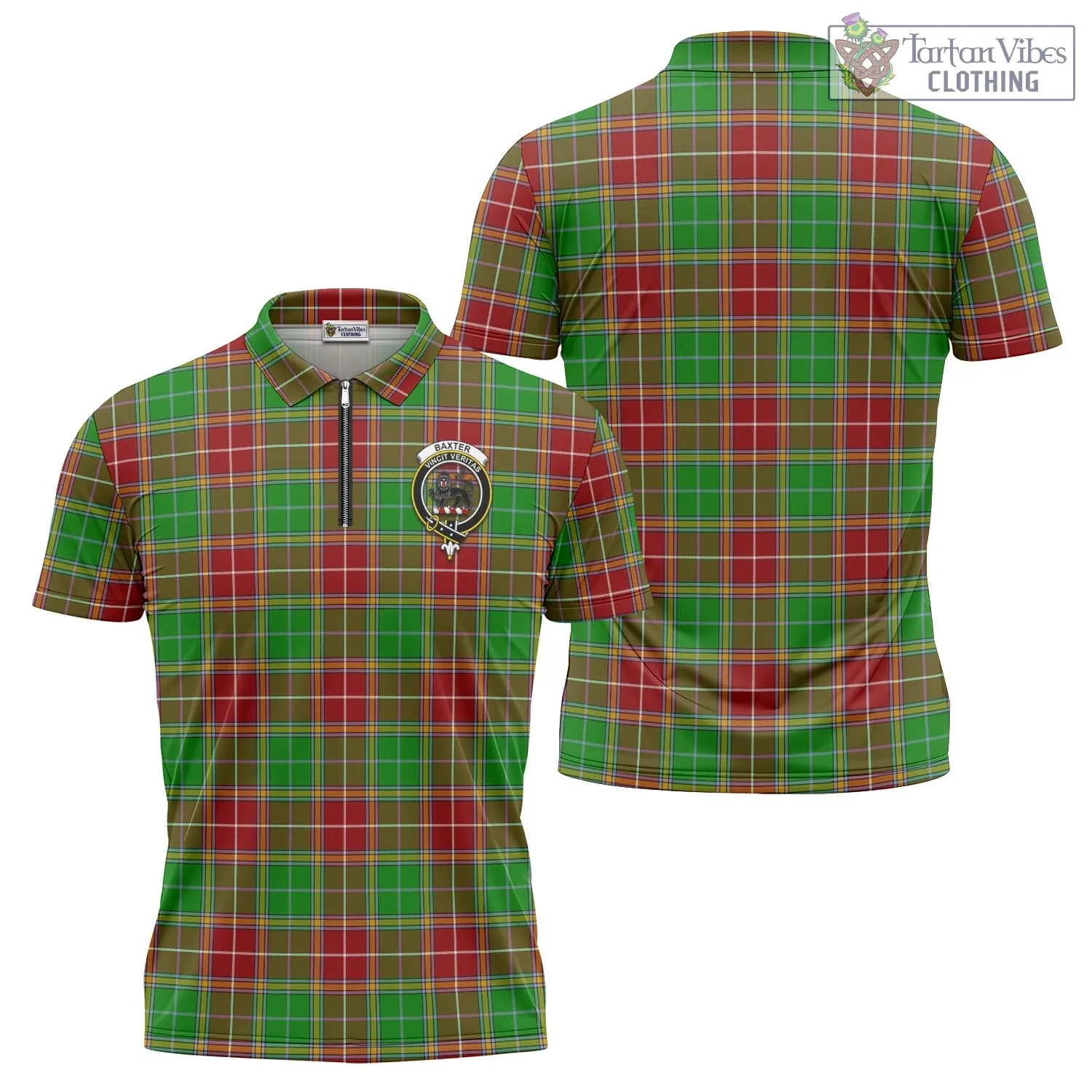 Baxter Modern Tartan Zipper Polo Shirt with Family Crest