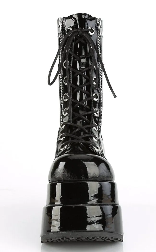 BEAR-265 Black Patent Platform Boots