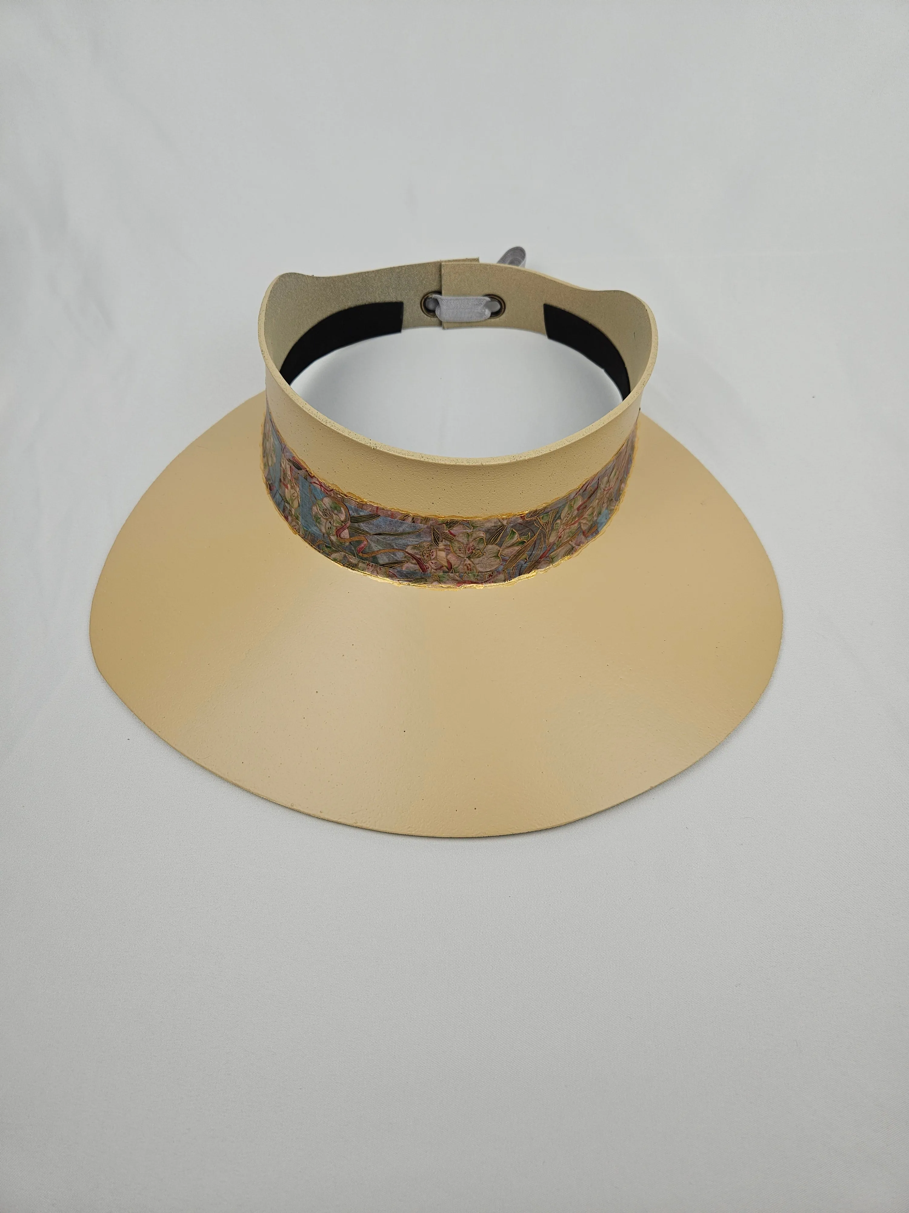 Beige "LadyEVA" Visor Hat with Multicolor Floral Band