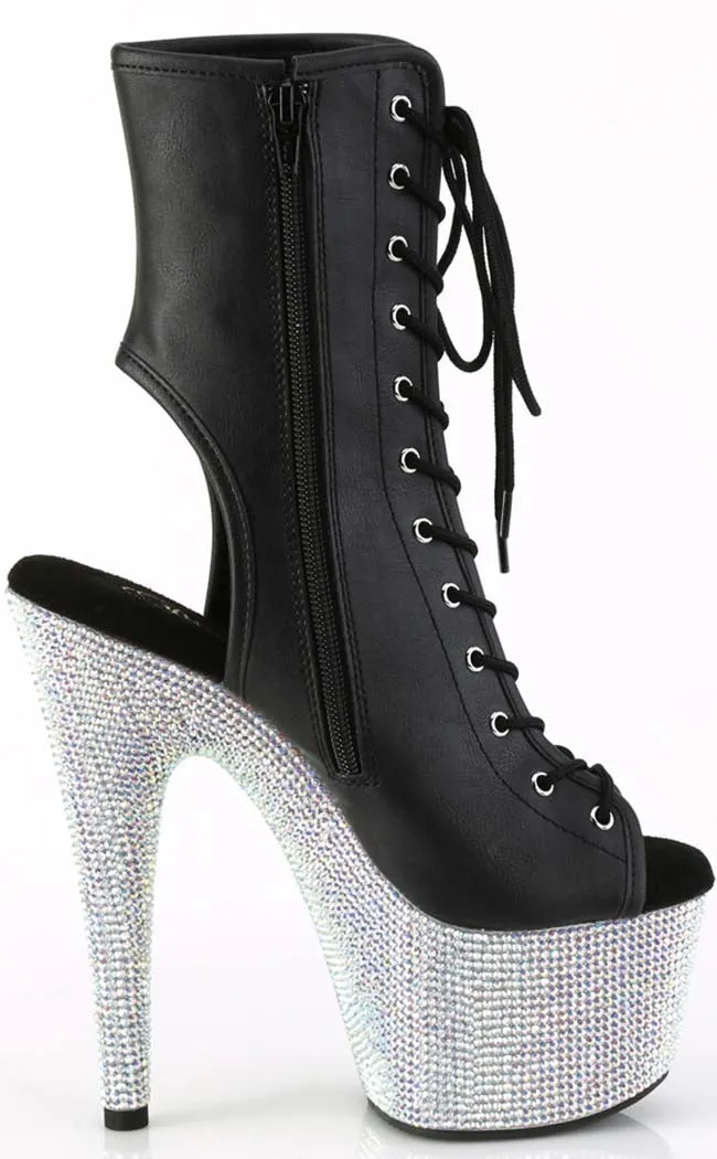 BEJEWELED-1016-7 Black & Silver Rhinestone Boots