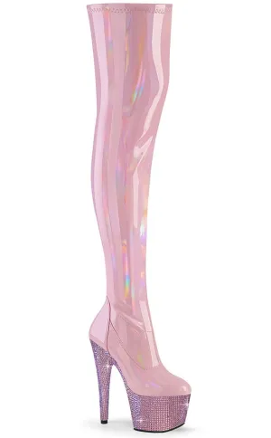 BEJEWELED-3000-7 Baby Pink Rhinestone Thigh-High Boots