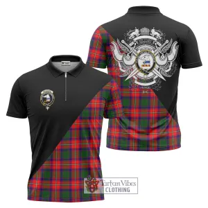 Belsches Tartan Zipper Polo Shirt with Family Crest and Military Logo Style