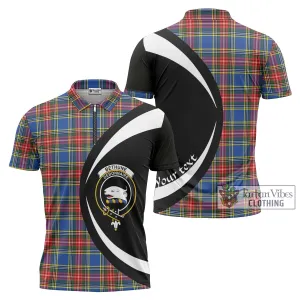 Bethune Tartan Zipper Polo Shirt with Family Crest Circle Style