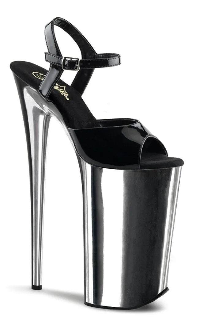 BEYOND-009 Black & Silver Chrome 10 Inch Heels