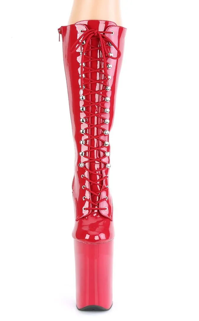 BEYOND-2020 Red Patent Knee High Boots