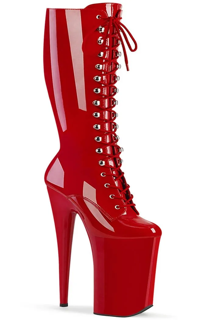 BEYOND-2020 Red Patent Knee High Boots