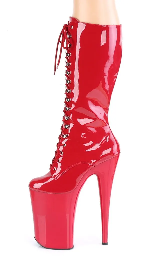 BEYOND-2020 Red Patent Knee High Boots