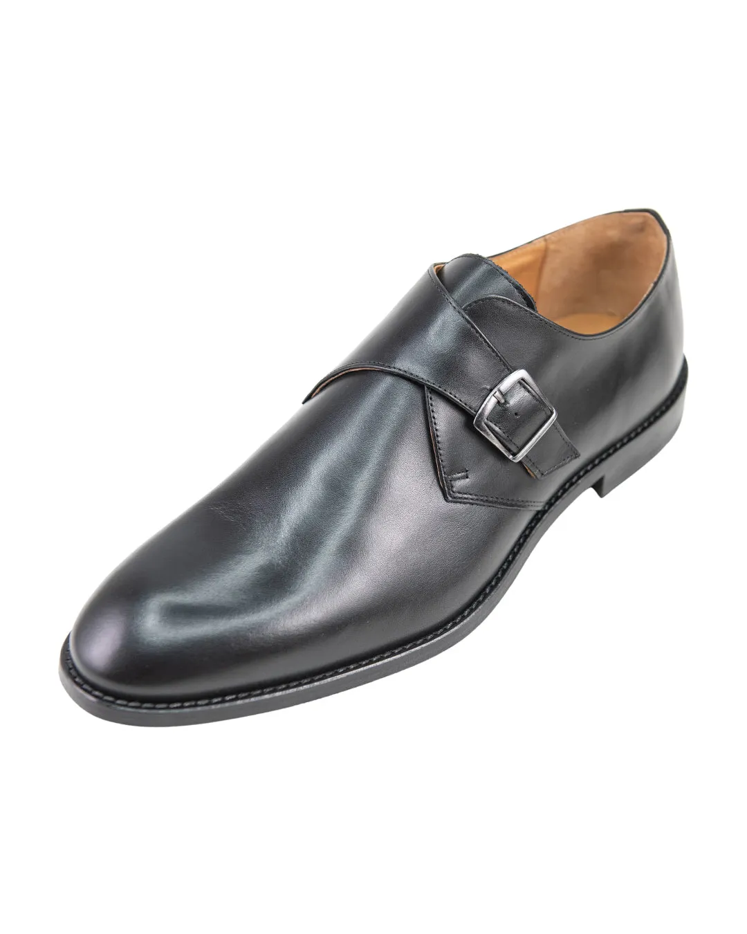 Black Leather Single Buckle Monk Strap Shoes