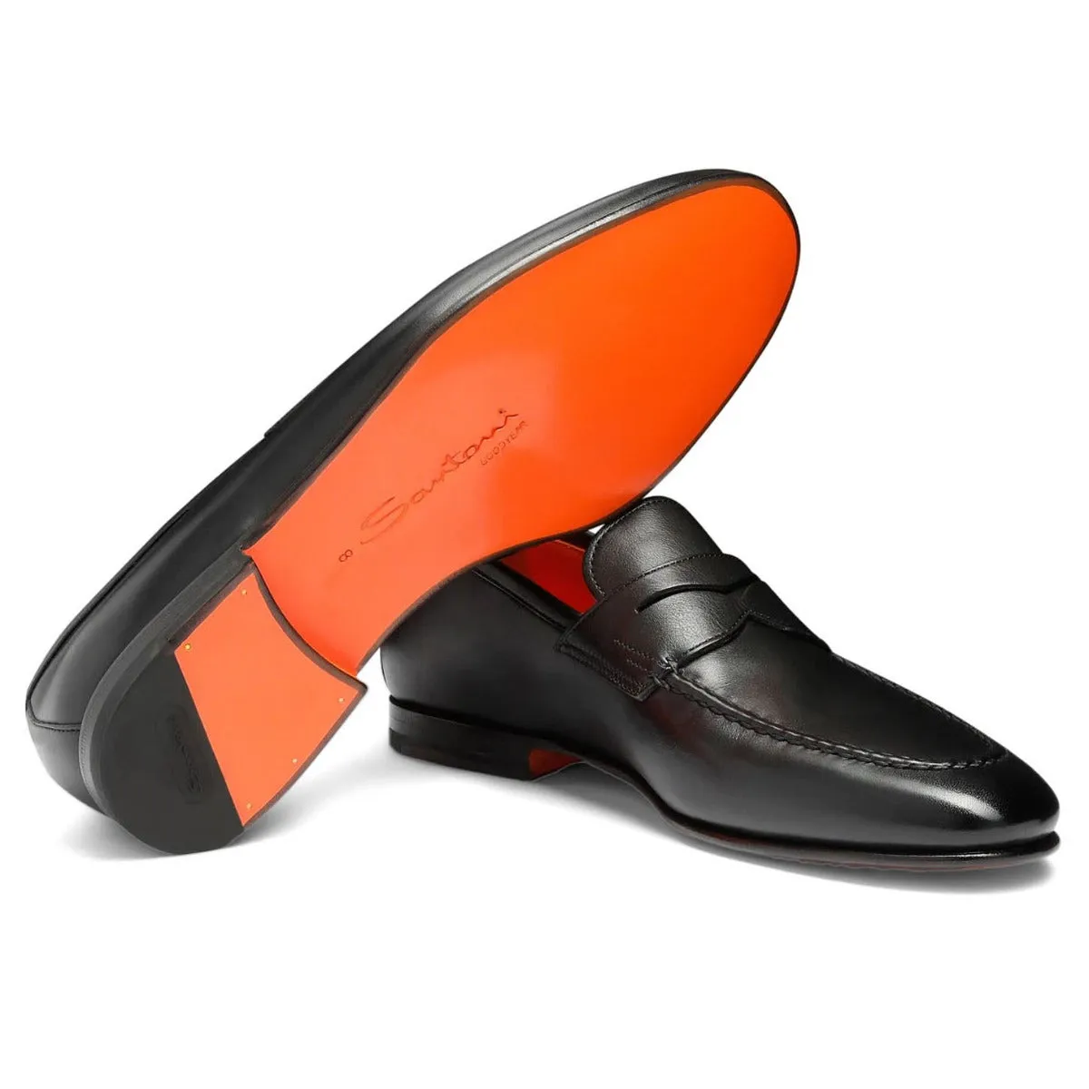 Black Polished Leather Penny Loafer