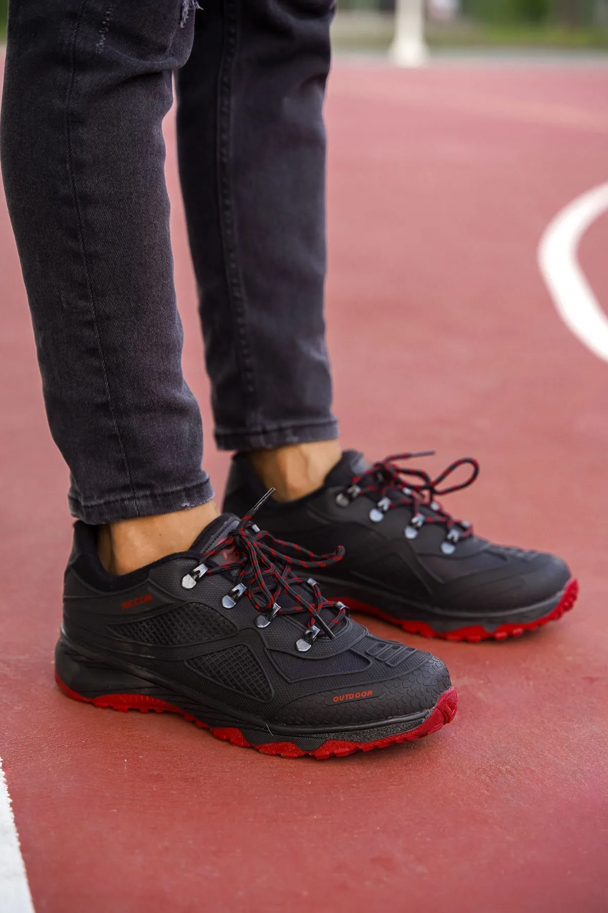 Black Red Unisex 3d Rubber Trekking Shoes 00128030