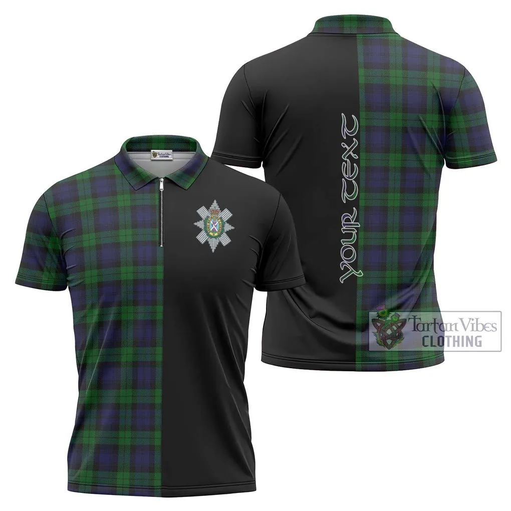 Black Watch Tartan Zipper Polo Shirt with Family Crest and Half Of Me Style