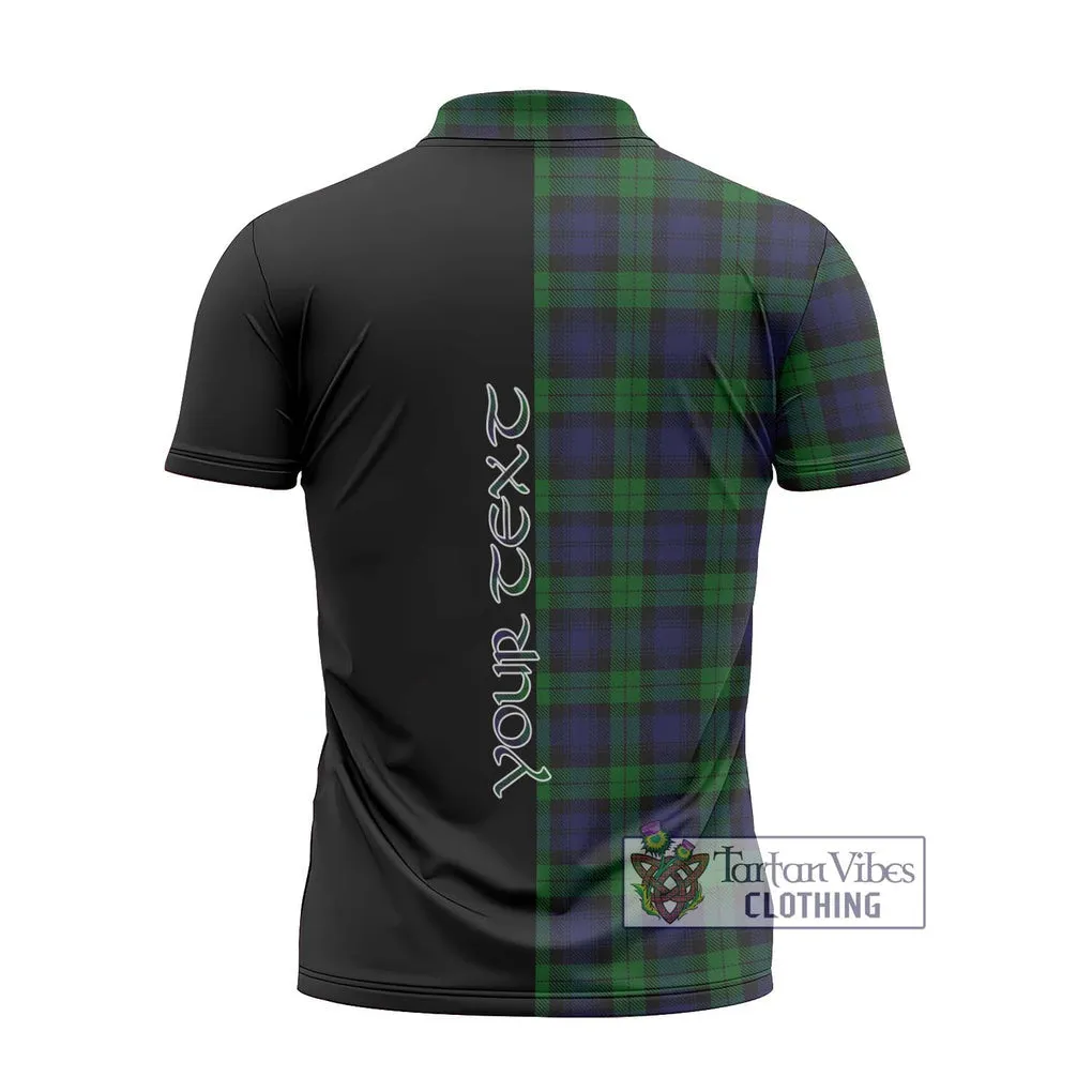 Black Watch Tartan Zipper Polo Shirt with Family Crest and Half Of Me Style