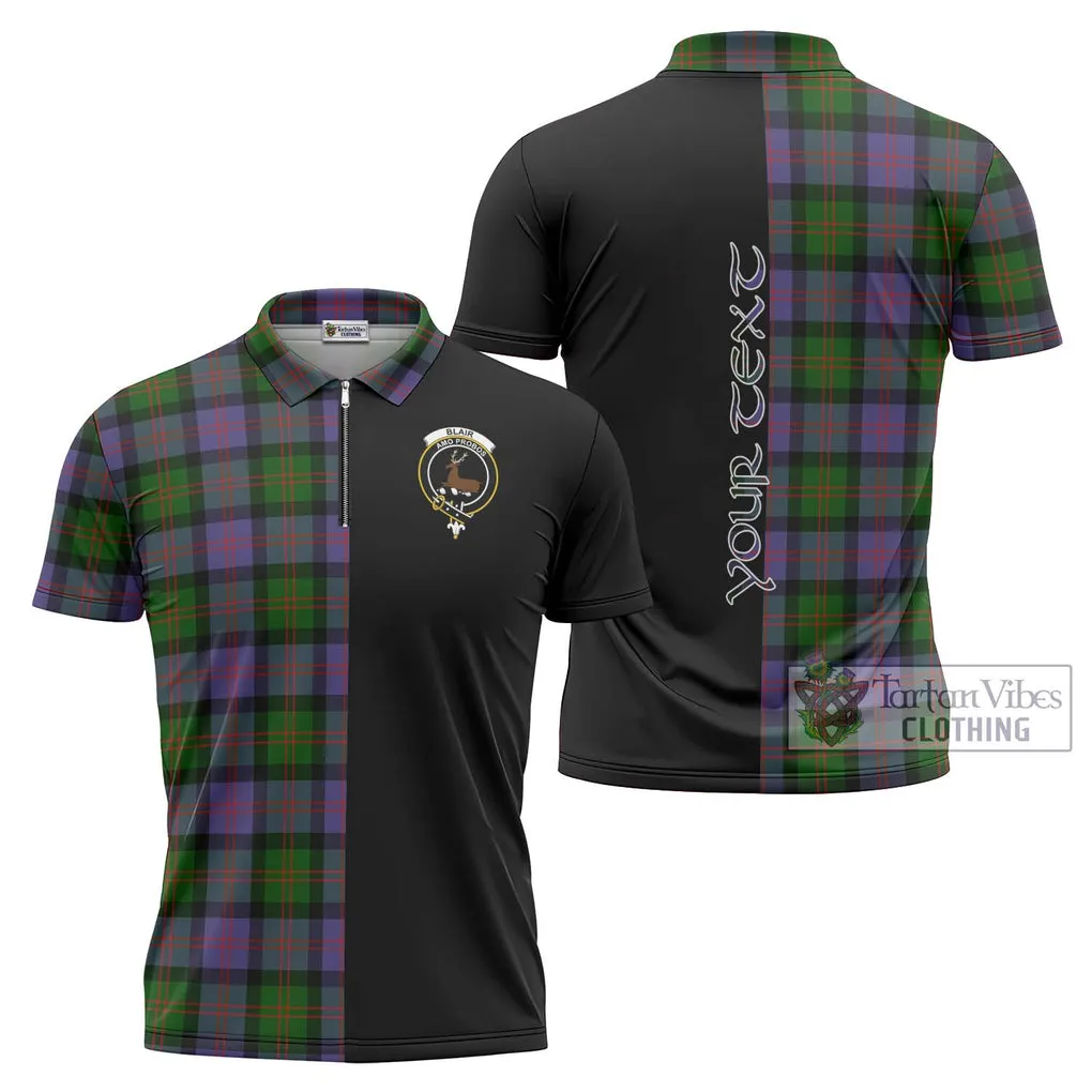 Blair Modern Tartan Zipper Polo Shirt with Family Crest and Half Of Me Style