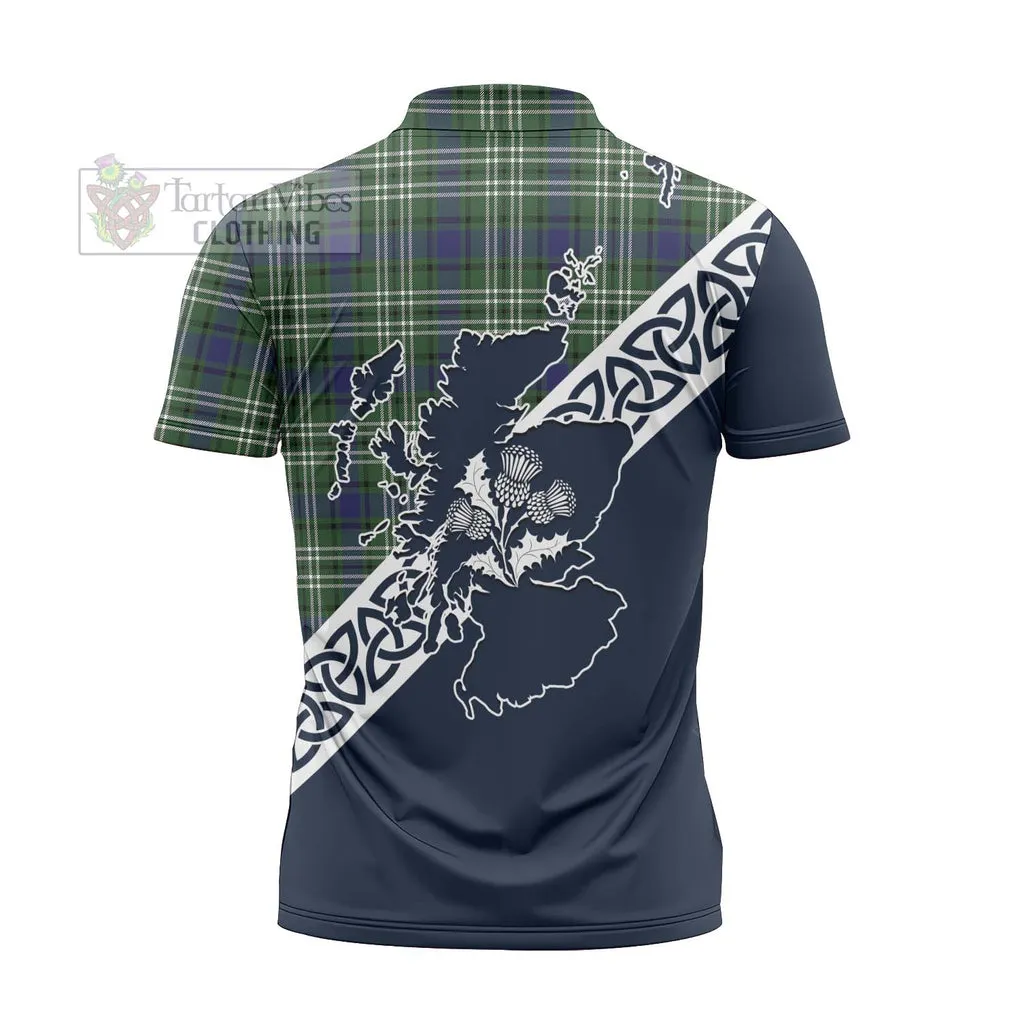 Blyth Tartan Zipper Polo Shirt Featuring Thistle and Scotland Map