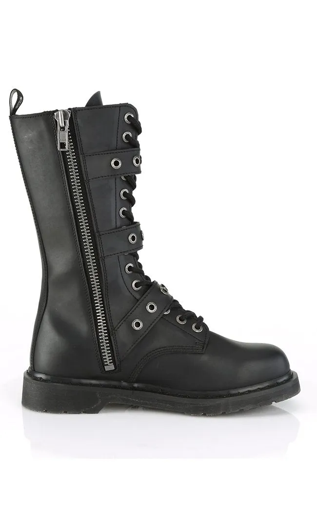 BOLT-330 Black Lace Up Mid Calf Boots