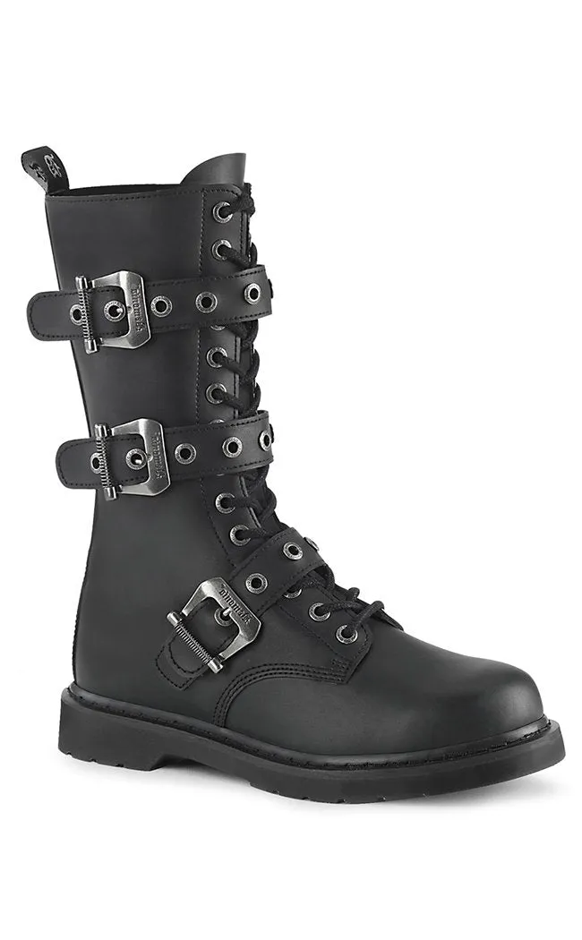 BOLT-330 Black Lace Up Mid Calf Boots