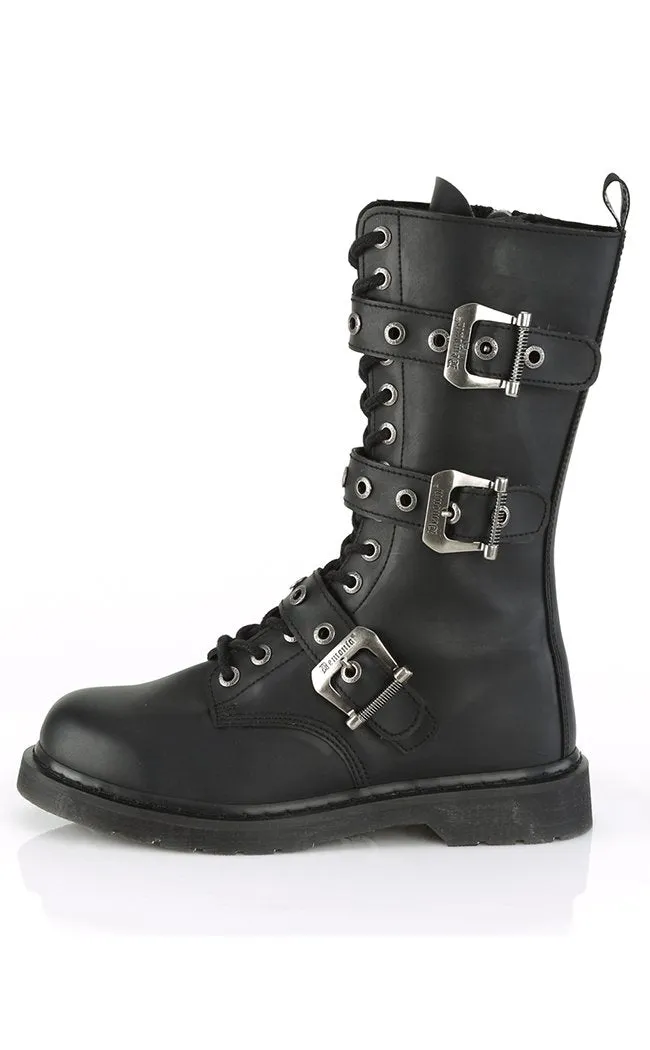 BOLT-330 Black Lace Up Mid Calf Boots