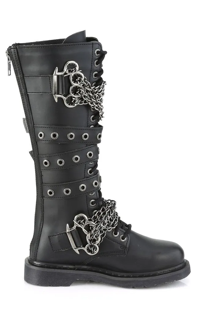 BOLT-450 Black Knee High Buckle Boots (AU Stock)