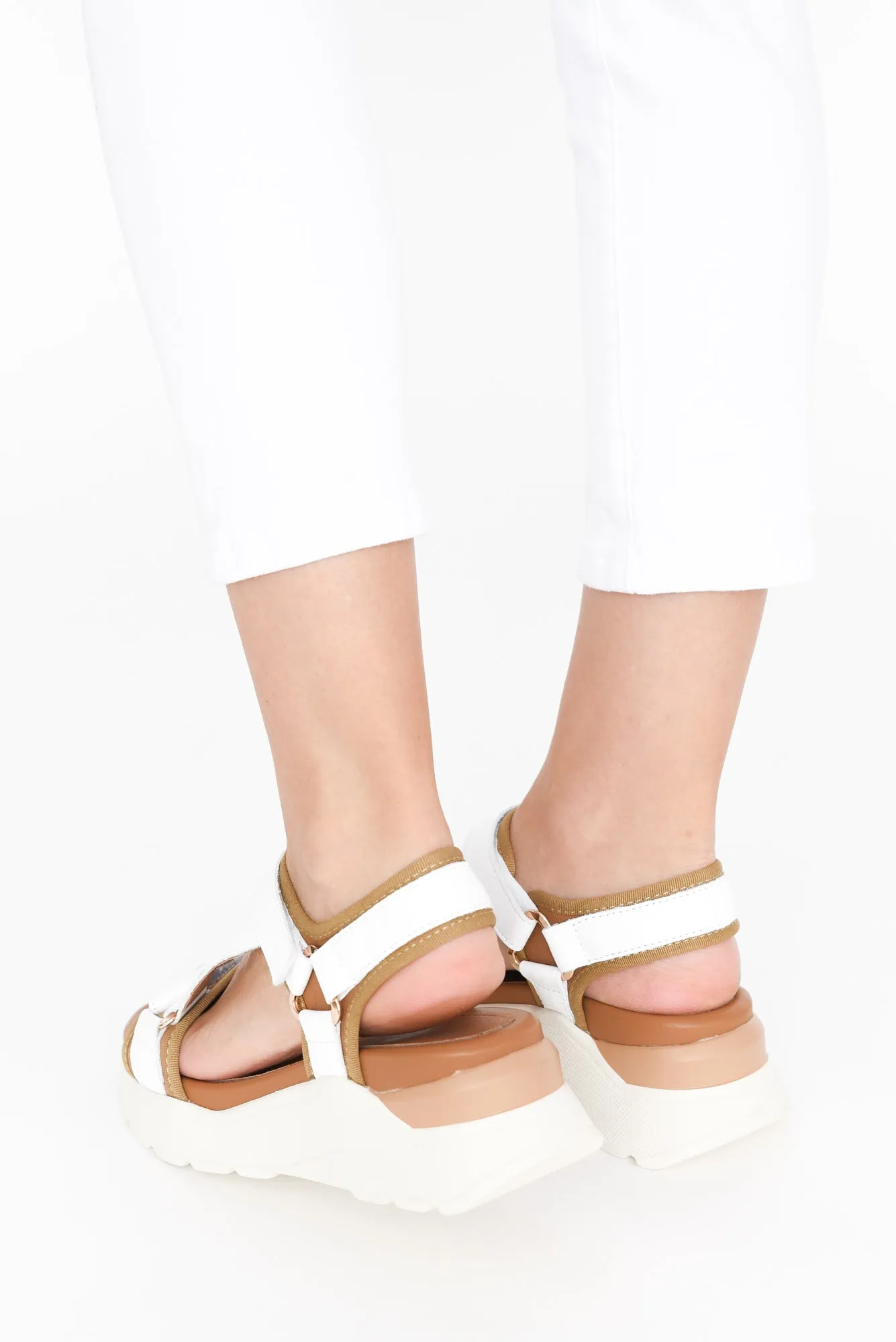 Bolton White Leather Velcro Sandal