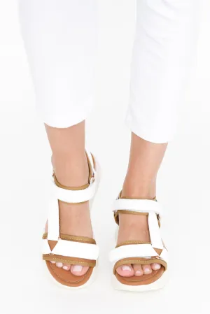 Bolton White Leather Velcro Sandal