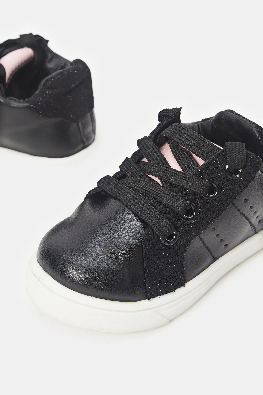 Boys Lace Up Black Sneakers