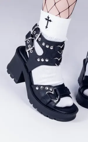 BRATTY-07 Black Chunky Heel Sandals