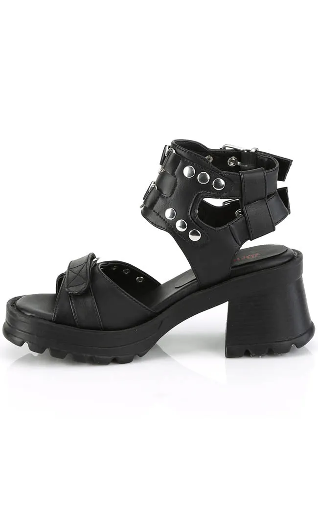 BRATTY-07 Black Chunky Heel Sandals