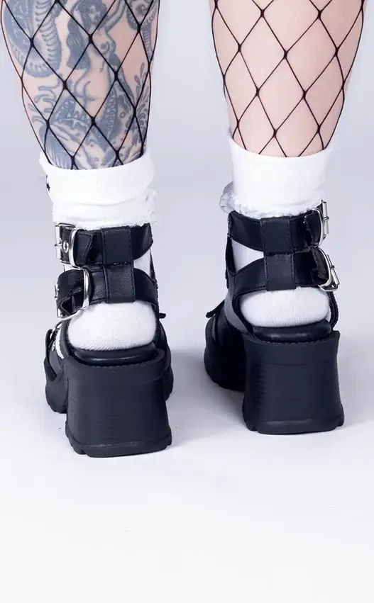 BRATTY-07 Black Chunky Heel Sandals