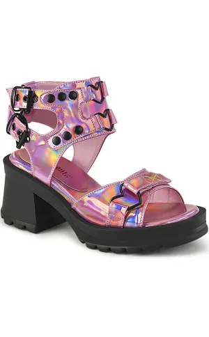 BRATTY-07 Pink Holo Chunky Heel Sandals