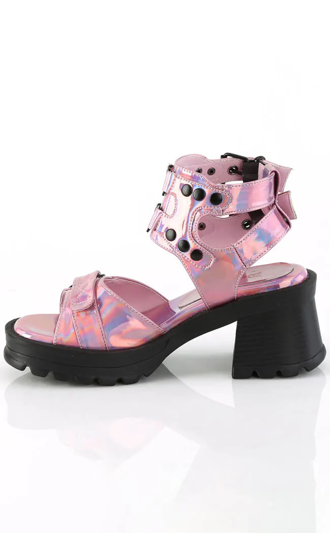 BRATTY-07 Pink Holo Chunky Heel Sandals