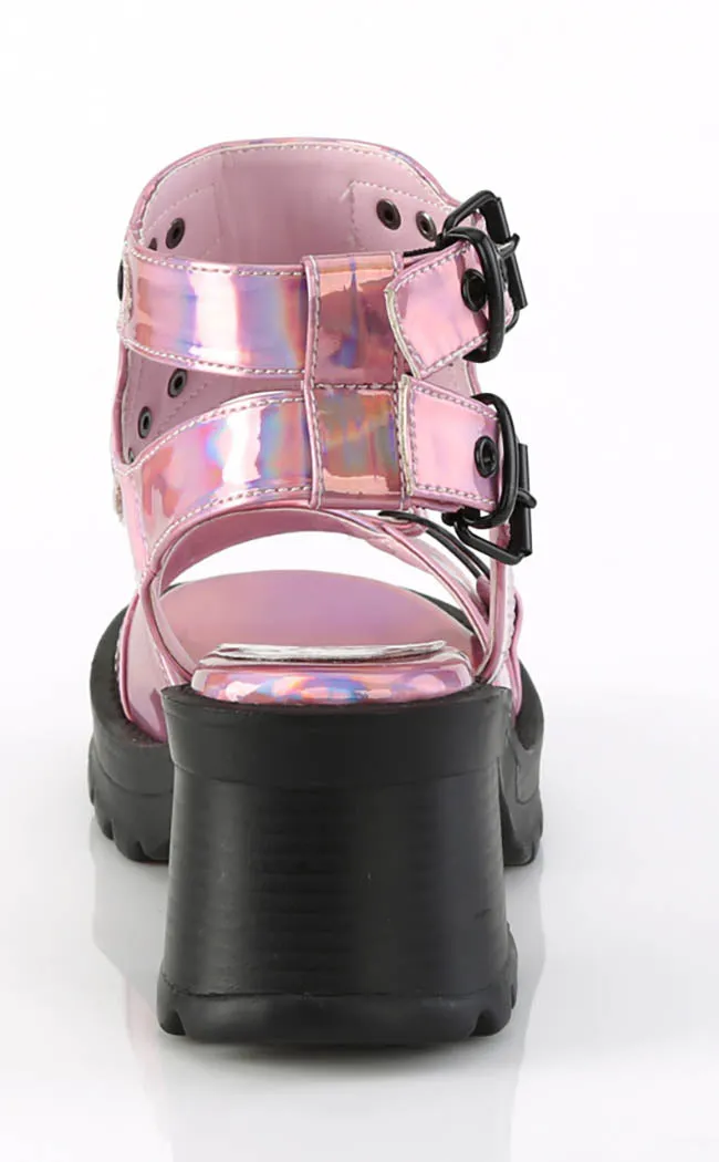 BRATTY-07 Pink Holo Chunky Heel Sandals