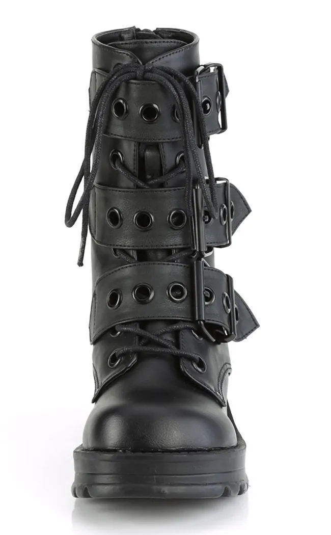 BRATTY-118 Black Buckled Combat Ankle Boots